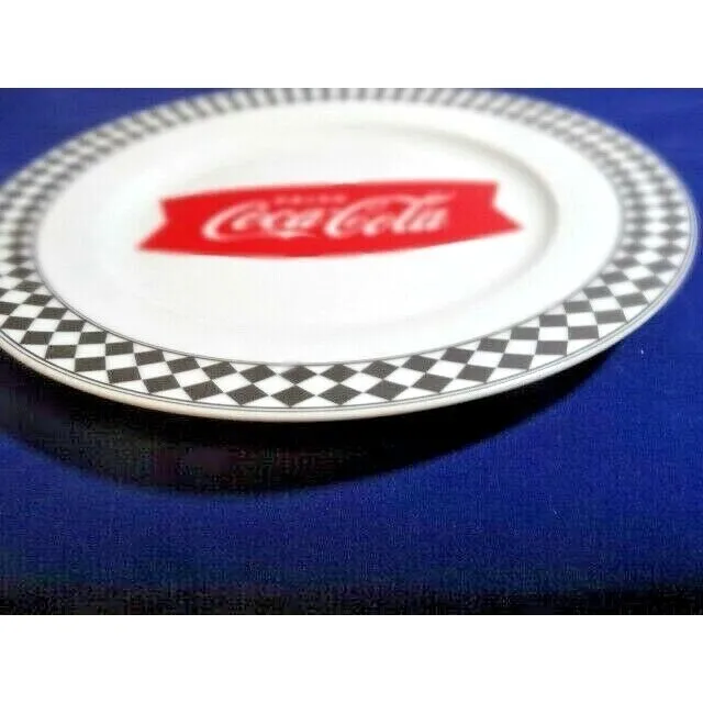 Gibson Drink Coca Cola Diamond Checkered Dinner Plate 10.5 Banner Logo Ceramic 3