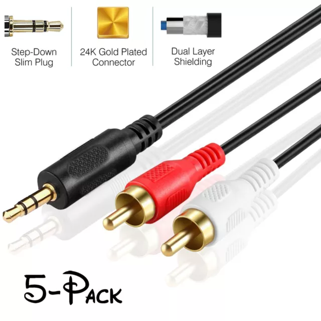 Premium Stereo Audio 3.5mm Aux Jack to 2 RCA M/M Y Cable Gold Plated Short Long