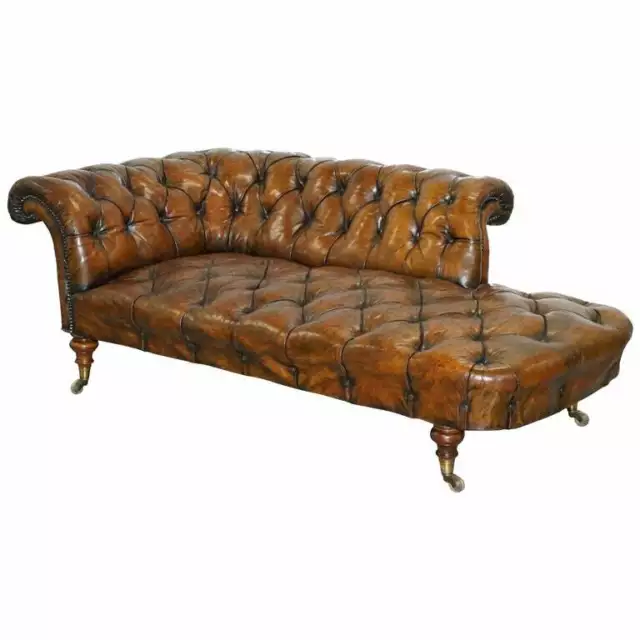 Howard & Son's Restored Brown Leather Chesterfield Chesterbed Walnut Framed