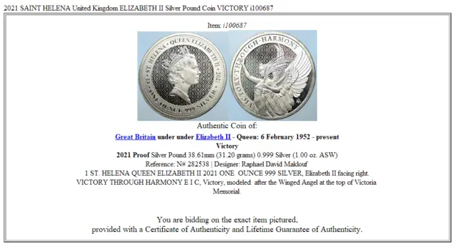 2021 SAINT HELENA United Kingdom ELIZABETH II Silver Pound Coin VICTORY i100687 3