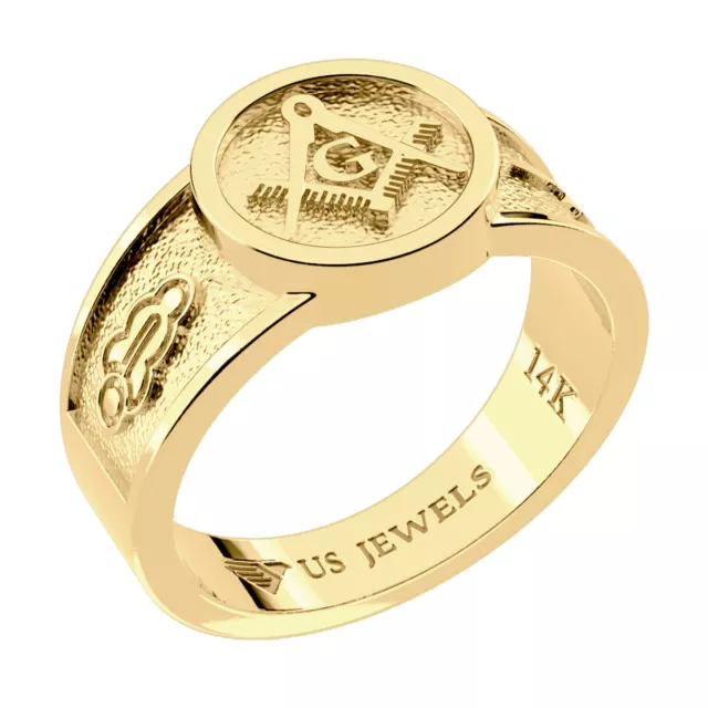 New Men's 14k, 10k Yellow or White Gold Blue Lodge Freemason Masonic Ring