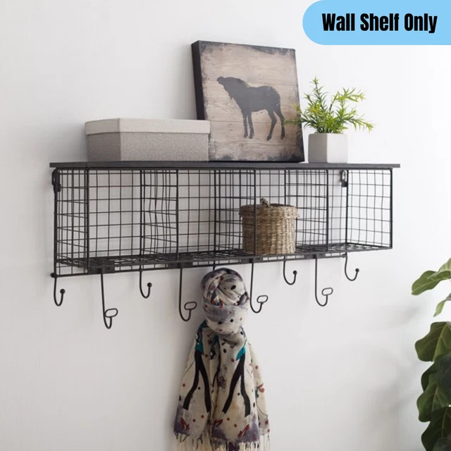 ENTRYWAY METAL WALL Shelf Storage Organizer 4Cubby 9Hooks Coat Hanger