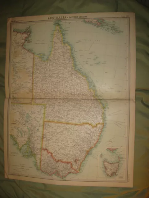 Antique 1922 Eastern East Australia Tasmania New South Wales Times Atlas Map Nr