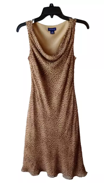 Ann Taylor Drape Neck Silk Dress Womens 4 Leopard Print Chiffon Lined Midi