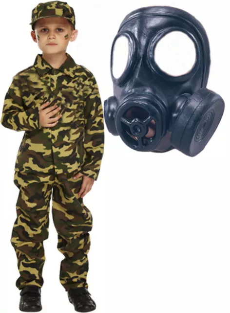 Armee Jungen Soldat Action Mann Halloween Kostüm Outfit mit GASMASKE