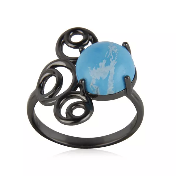 925 Silver Turquoise Gemstone Womens Designer Ring Black Rhodium Jewelry