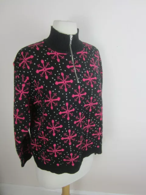 VINTAGE NORTON STUDIO Sweater Women's M Fair Isle 1/2 Zip Black + Pink ...