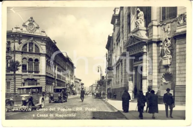 1931 PADOVA Corso del Popolo e Regie Poste *Cartolina ANIMATA auto FP VG