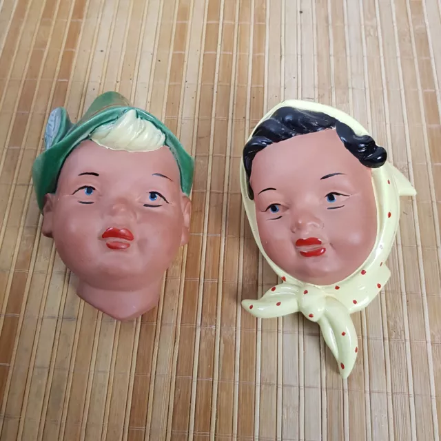 Wandmaske Keramik Pärchen Junge mit Tirolerhut Mädchen mit Kopftuch 2866 2867