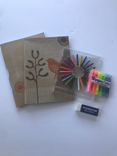 Lote de 2 diarios de papel plátano lápices de colores borrador de grapas marcadores de monstruos