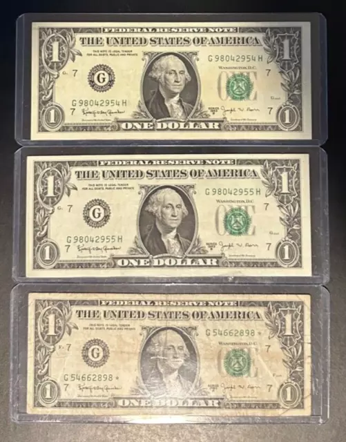 LOT OF 3, ** STAR ** $1 1963 B ((JOSEPH BARR)) Federal Reserve Note