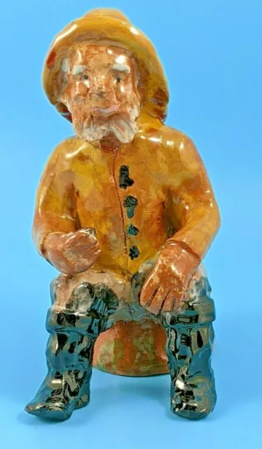 Hand Crafted Red Clay Sitting Old Fisherman Figurine Nova Scotia