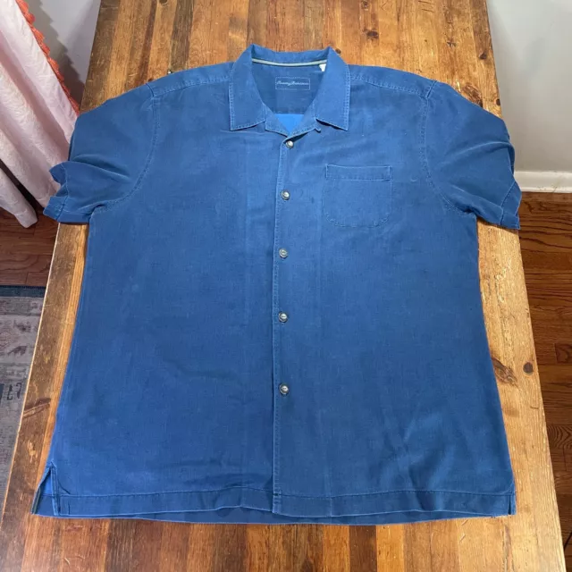 Tommy Bahama Shirt Mens XL Blue Button Up Silk Camp Casual Relaxed