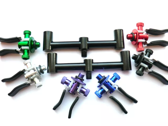 2 x alloy 13cm mini buzz bars and 2 x adjustable coloured butt rests rod pod