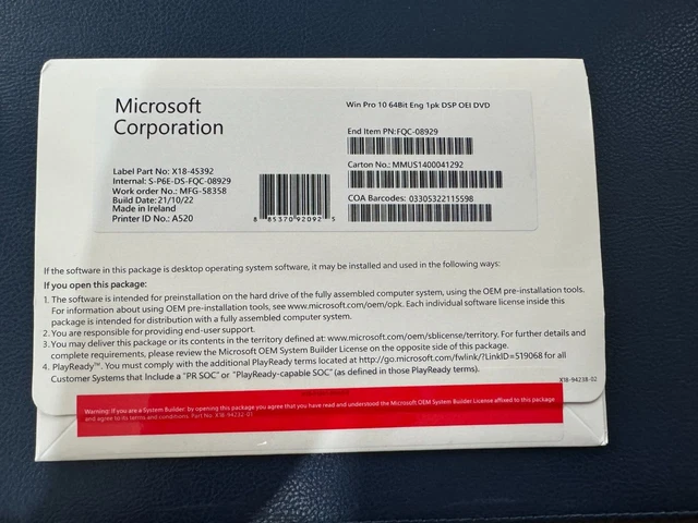 Microsoft Windows 10 Pro 64bit DVD - New Sealed, Genuine UK Stock Microsoft Windows 10 Pro 64bit DVD - New Sealed, Genuine UK Stock
