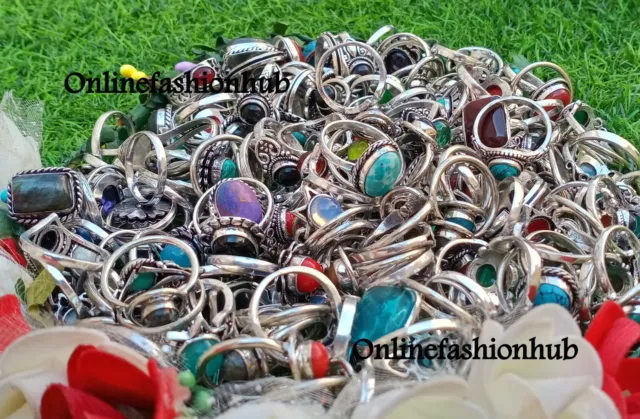 Turquoise & Mix Gemstone 925 Sterling silver Plated Wholesale Bulk Lot Rings 2