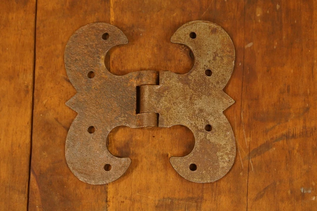 Antique Primitive Wrought Iron Early 19th Century Door Trunk Hinge 4" by 4 1/4" 2