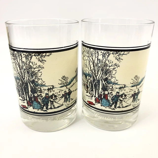 Set Of 2 Currier And Ives Winter Pastime Arbys Collectors Series 1978 Vintage