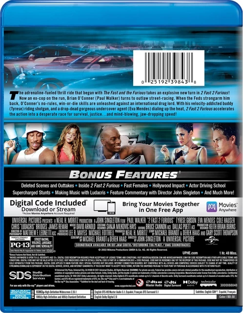 2 FAST 2 Furious (Bluray) Paul Walker Tyrese Gibson Eva Mendes Cole Hauser EUR 21,19 PicClick IT