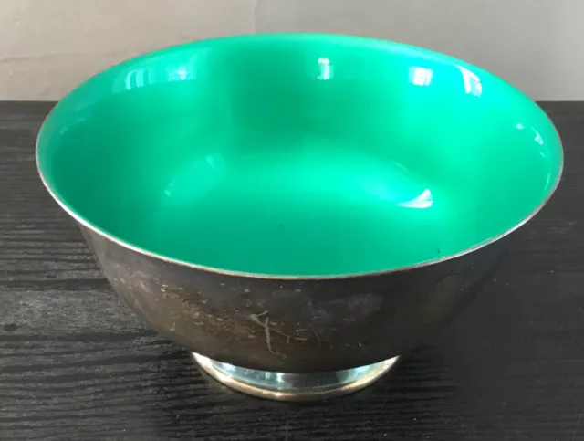 Stunning Vintage Mid Century Reed And Barton Silver Plate Green Bowl #1120 N