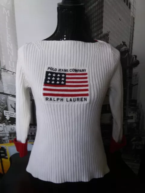 VTG. Ralph Lauren polo jeans America Flag Iconic Sweater white Womens XL New