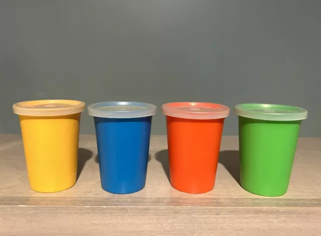 Vtg Tupperware Classic Kids 7 oz Bell Tumblers Cups Glasses #109 Primary Colors