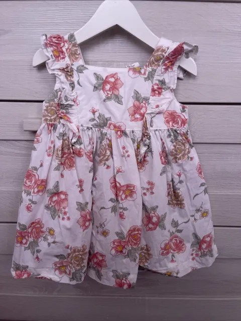 H&M Baby Girl White Pink Floral Ruffle Dress 12-18 Months