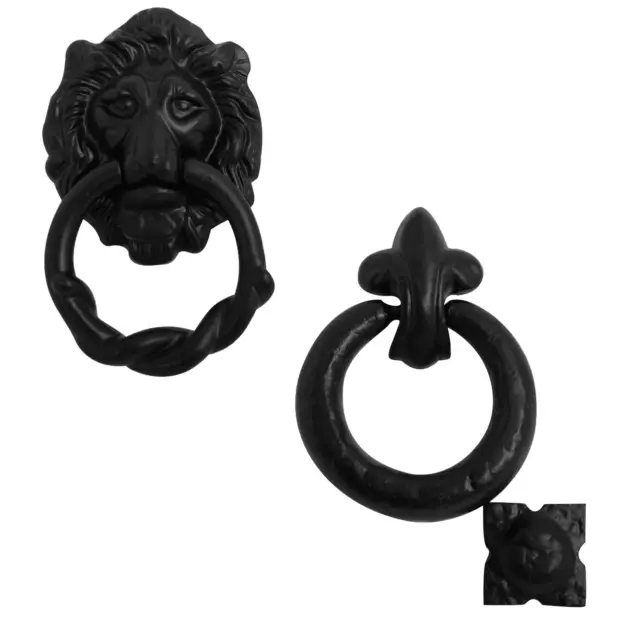 Black Antique Cast Door Knockers By Black Country Foundry - Lion Head or Ring