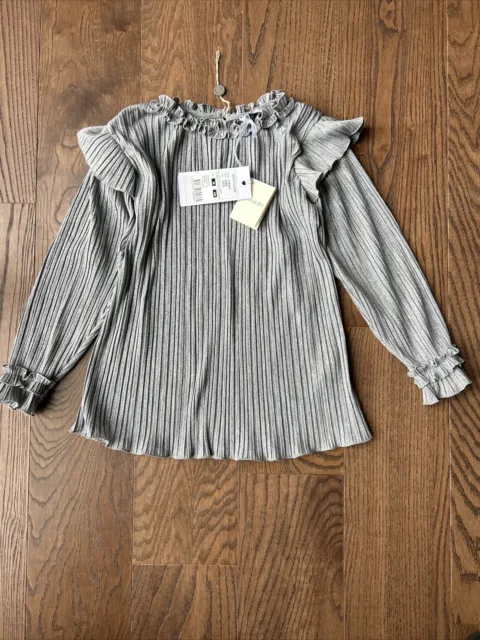 MONNALISA Girls Silver Knit Ruffle Blouse/Top Size 10, New With Tags