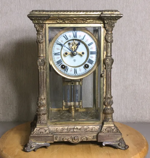 Scarce Ansonia Crystal Regulator Brass Glass DINORAH Clock