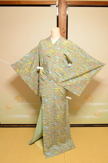 Kimono Komon Chemical fiber Women Landscape Japanese vintage Robe /590
