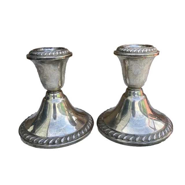2 VINTAGE NEWPORT Sterling Silver Cement Filled Candle Holders