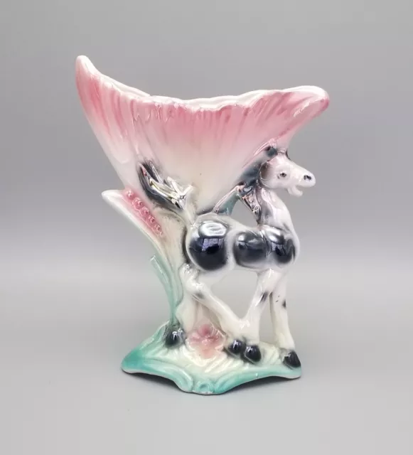 Ceramic lustre vase with horse figurine marked Foreign