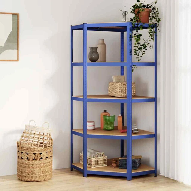 Estantería esquina 5 niveles madera contrachapada y acero azul vidaXL