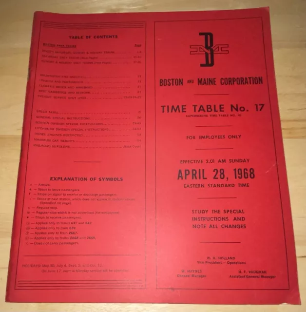April 1968 Boston And Maine Railroad Time Table No. 17, Employees, Obsolete