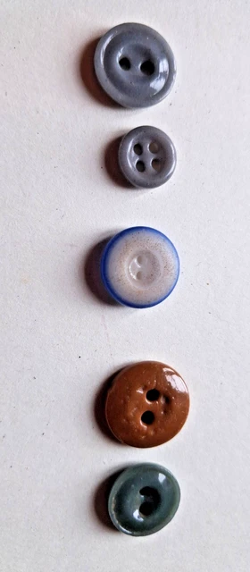 Lot De 6 Boutons Vintage En Porcelaine - Fond Jaune, Forme Ronde, Diamètre 12 Mm, Occasion