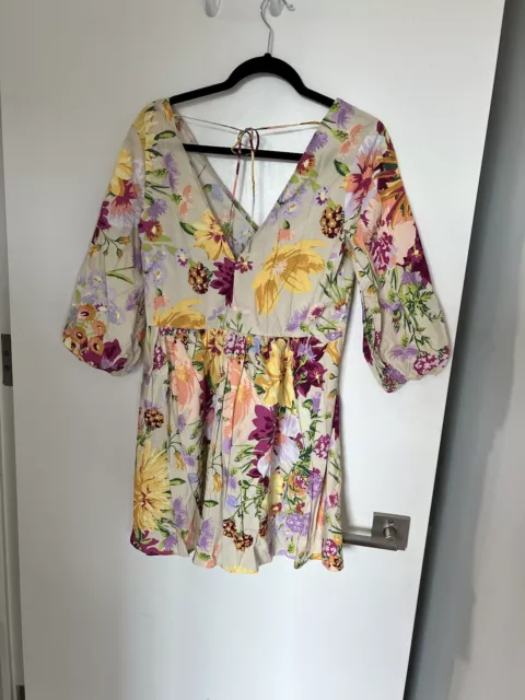 Womens H&M Floral Dress Size S Long Sleeve V Neck Oversized Babydoll