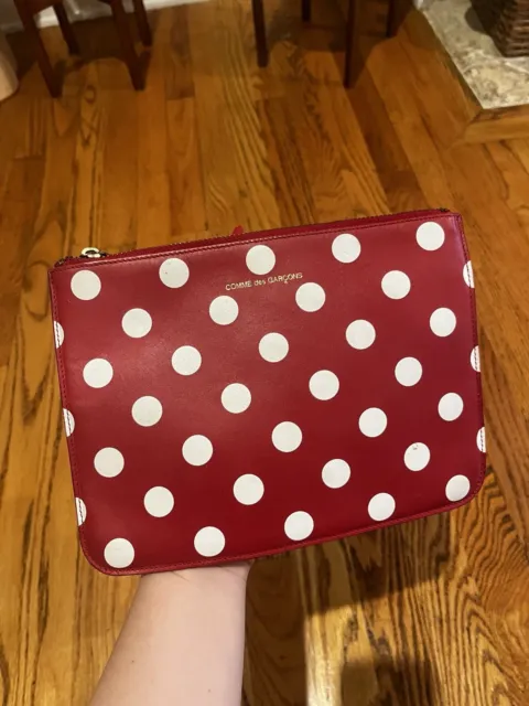 Comme Des Garçons Leather Polka Dot Red Pouch