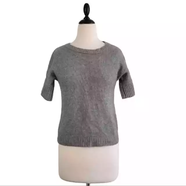 TALBOTS PURE CASHMERE Short Bell Ribbed Sleeve Knit Sweater Top Gray MP ...