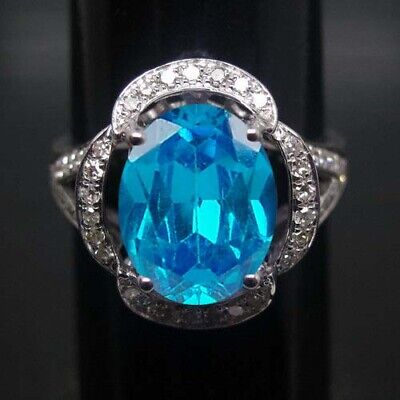 2.10Ct 925 Sterling Silver 100%Natural Blue Topaz Oval Shape Engagement Ring