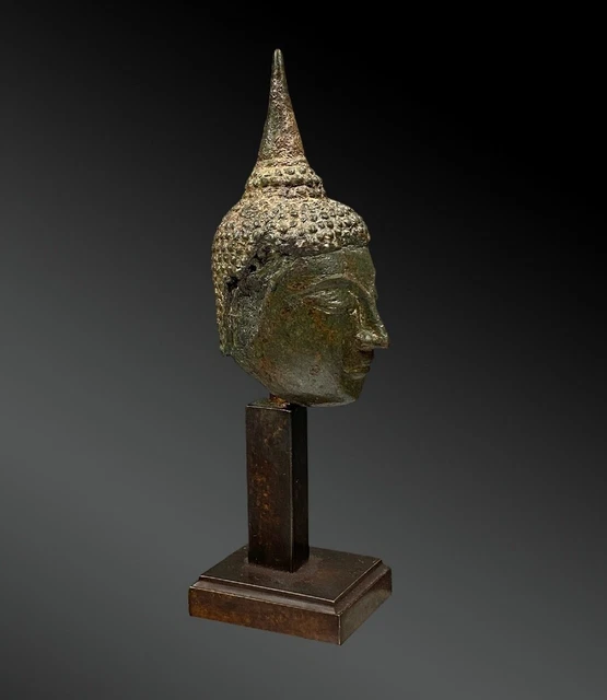 RARE ANTIQUE BRONZE HEAD Of BUDDHA 17 Century 3