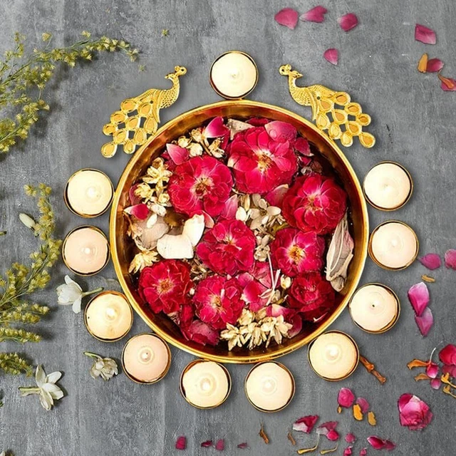 Peacock Bowl for Diwali (Pack of 1, 30 cm) Decorative Bowl and Tea Light Candles