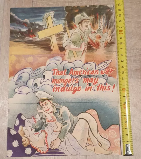 Original WW2 Folding Japanese erotic propaganda leaflet: 'American War Mongers'