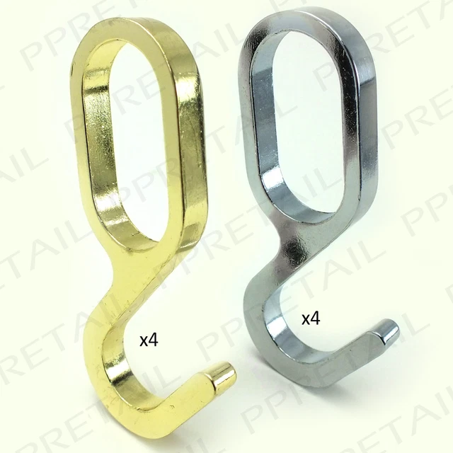 4 x OVAL 30mm BRASS / CHROME SLIDING WARDROBE HOOK Slide Garment Clothes Rail