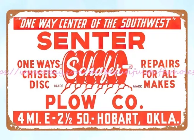 man cave wall home tavern  Senter Schafer Plow Co metal tin sign