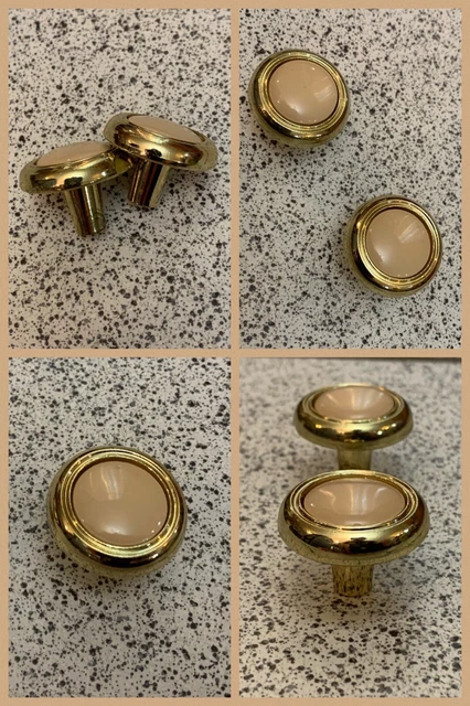 2 boutons beige laiton céramique tire rond tiroir armoire lourd milieu de siècle vintage 2
