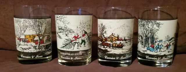 4- Arbys Collector's Series 1978 & 1981 Currier & Ives Christmas Holiday Glasses