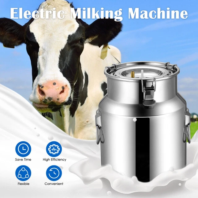14L Electric Cow Milking Machine Auto-Stop Vacuum Pump Pulsating Cattle Milker