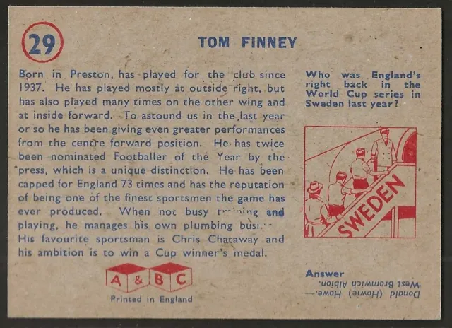 A&Bc-Fussball 1958 Ohne Planeten (01-46) - #29-Preston - Tom Finney 2