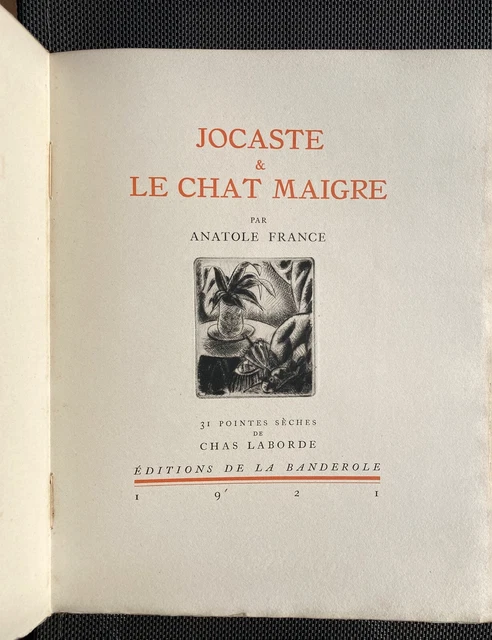 ANATOLE FRANCE JOCASTE et LE CHAT MAIGRE dessins CHAS LABORDE 1921 EUR
